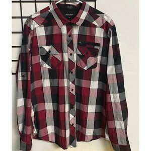 Eighty Eight Platinum Men XL Red Black Gray Plaid Button Up Shirt